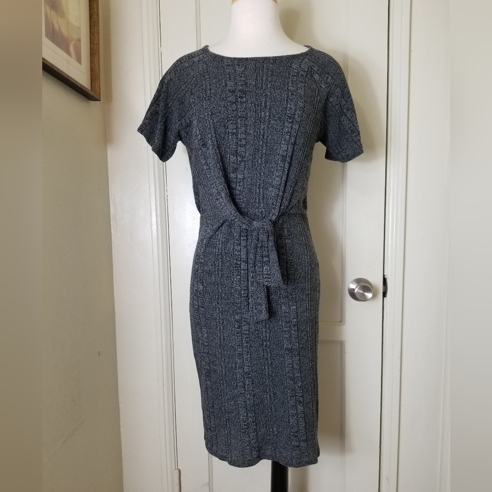 NIKITA gray short sleeve tie waist sweater knit dress
